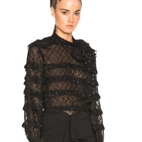 Isabel Marant Tops - Isabel Marant | Lurex Dot Alba Top EU40/US Large Black Glitter Ruffle Trim
